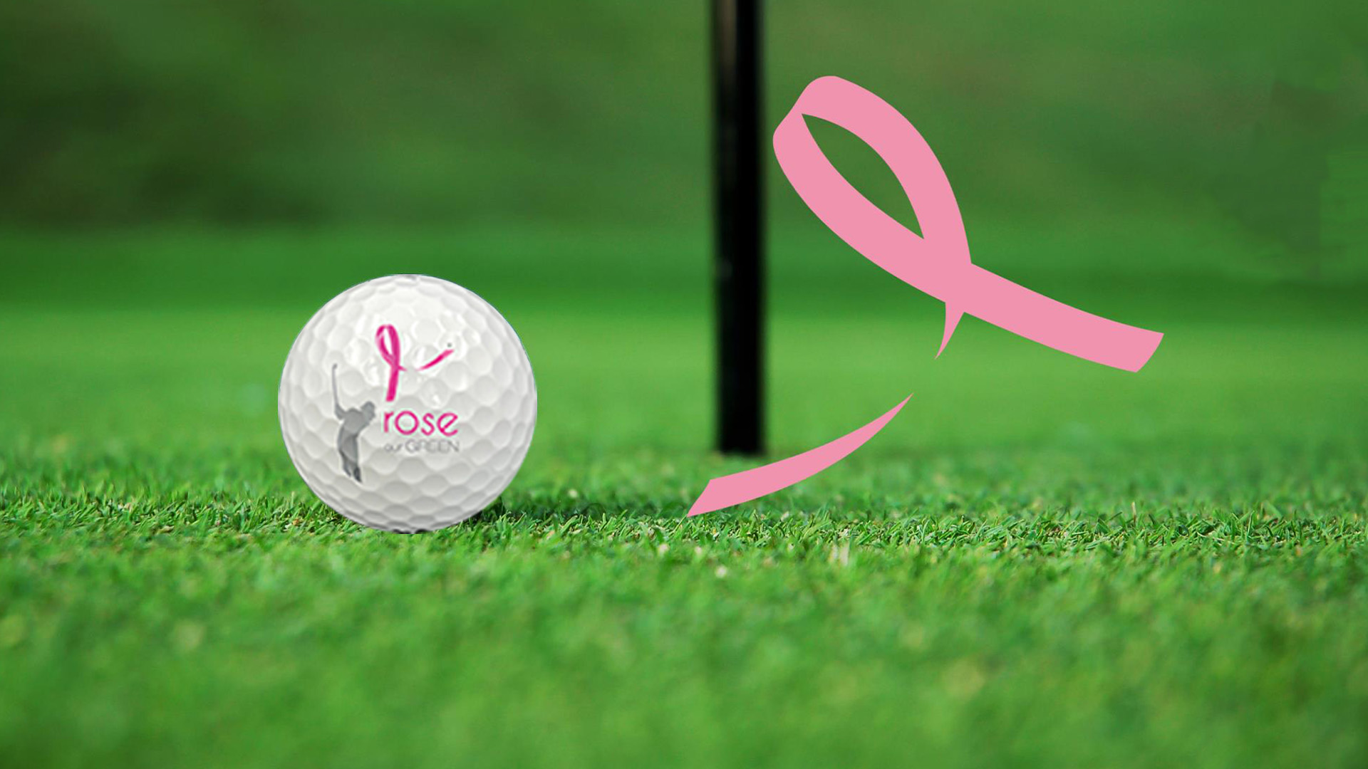 Photo d'une balle de golf logoté Rose sur Green, utilisée pour le Header de la page qui sommes nous du site web Rose sur Green.